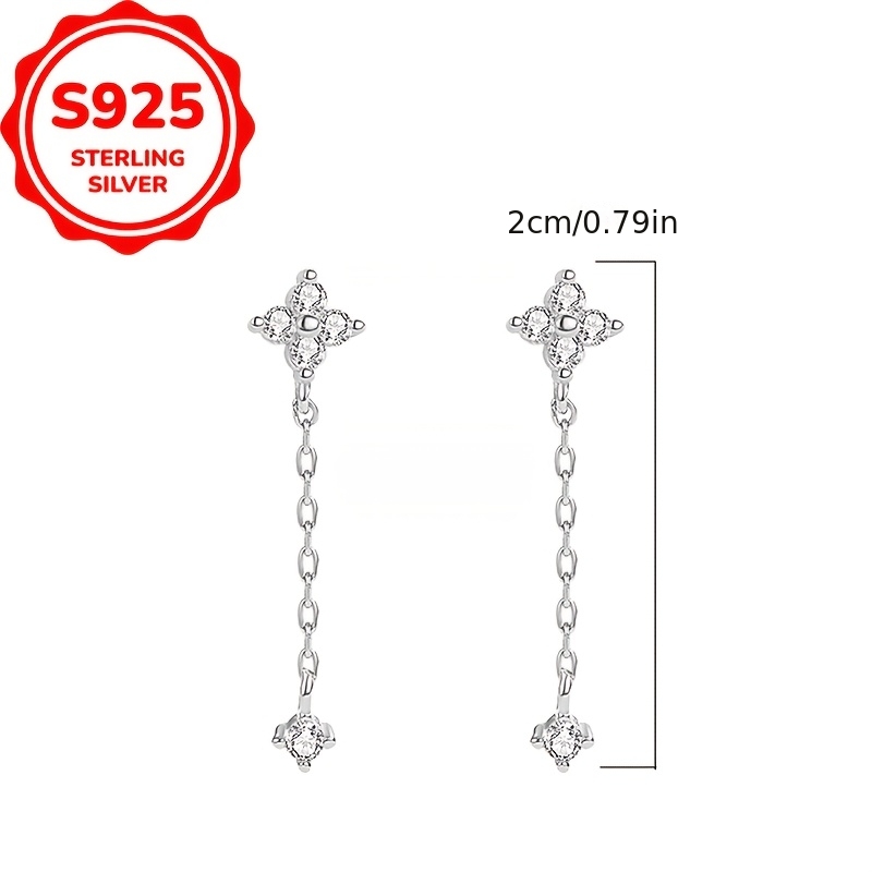 Women's S925 Silver Four-Leaf Clover Tassel Stud Earrings
